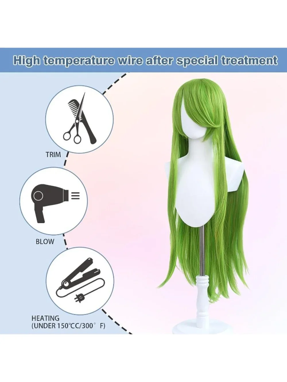 Women's Lime Green 100 Cm Heat Resistant Universal Straight Costume Long Wigs